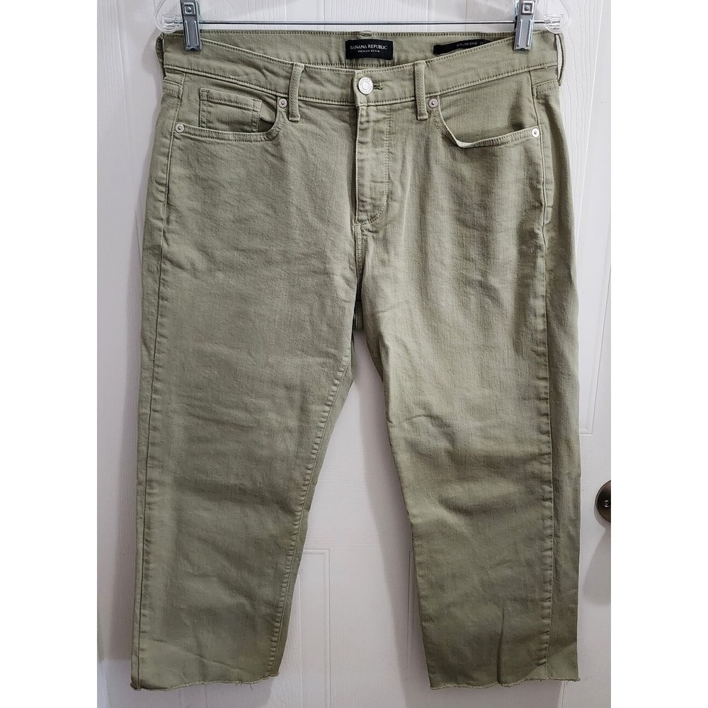 Banana Republic Premium Denim Jeans Girlfriend Cropped Capri Pants Green‎ Sz 29